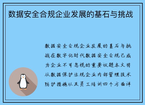 数据安全合规企业发展的基石与挑战